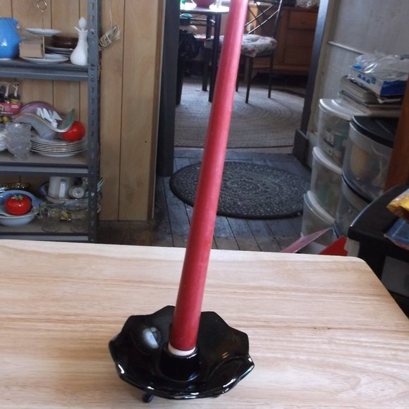 vintage black glass candle holder